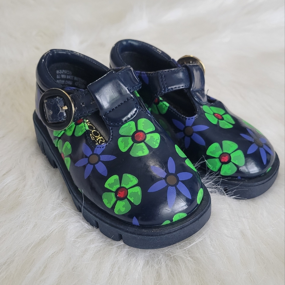 Chicory Sport Mary Jane Navy Flower Power 6 Chunky Sole T Strap EUC